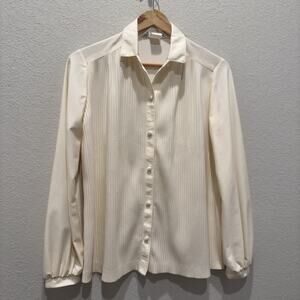 Vintage Koret Top Womens M/L Cream Secretary Retro Office Coquette Feminine